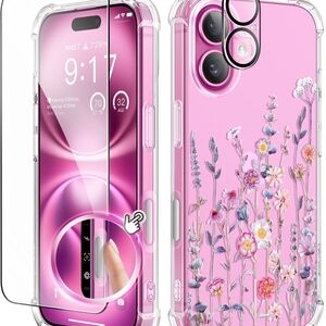 Elegant Clear Floral Phone Case with Screen Protector For Iphone 16
